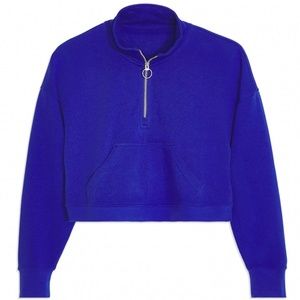 WeWoreWhat Cropped Half Zip Pullover - Small - Sapphire Blue